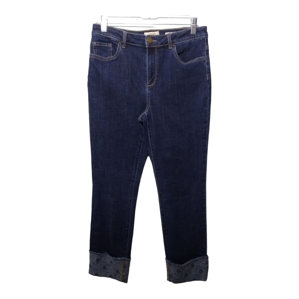 LOGO by Lori Goldstein Dark Wash Cuffed Hem Straight Jeans Size 8